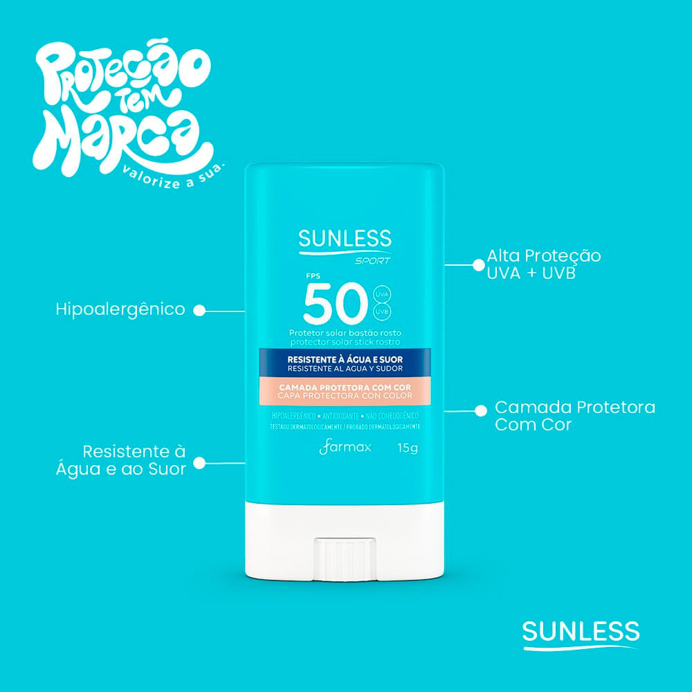 Protetor Solar Facial Sunless Sport Bastão Fps50 15g - VENCIMENTO AGOSTO 2026