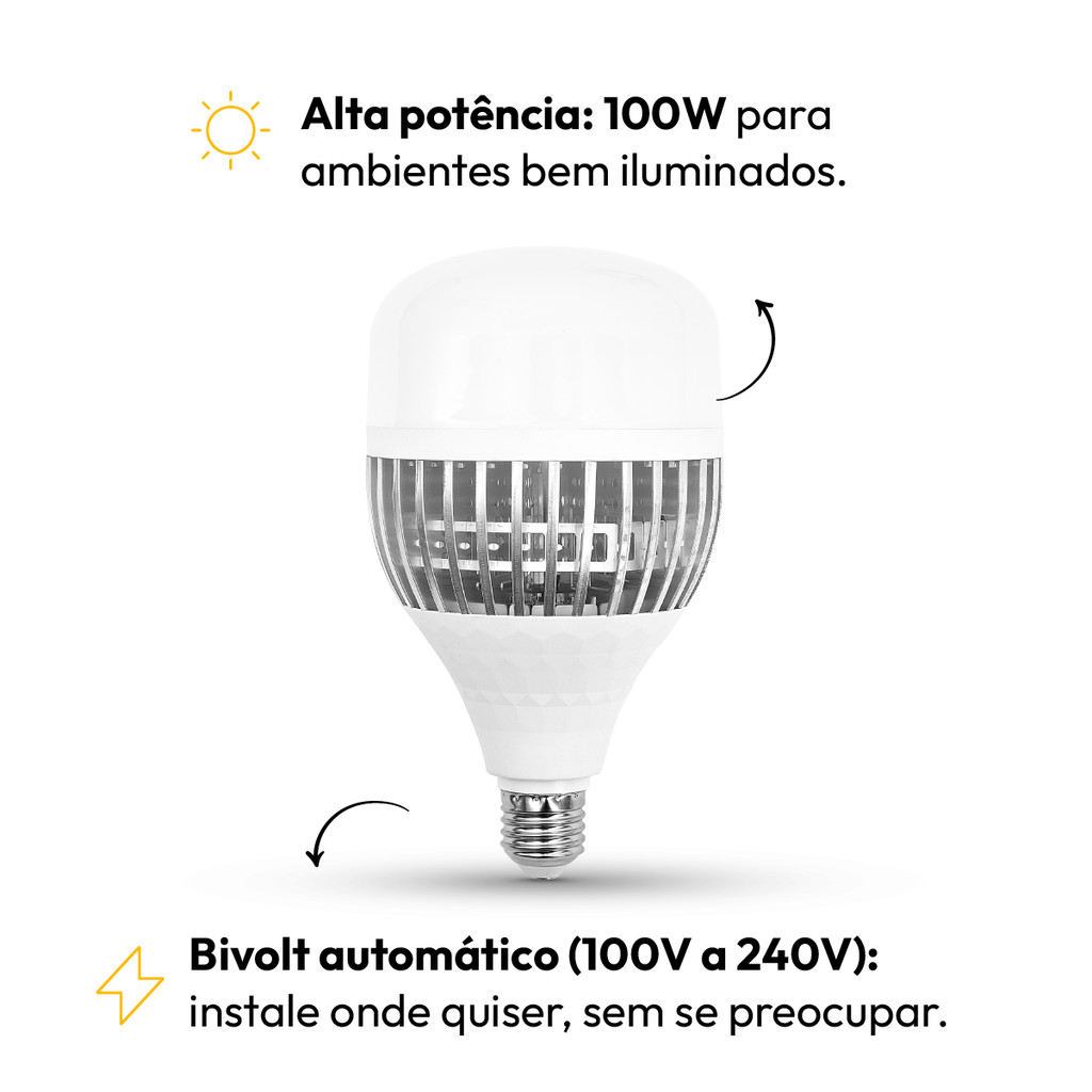Imagem Kit 5 ou10 Lâmpada LED 100W Bulbo HP Alut E27 Bivolt Branco Frio Quente Neutro Alta Luminosidade