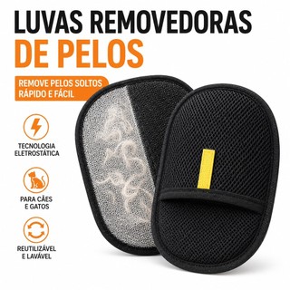 Luvas Removedoras de Pelos Eletrostática para Pets Cães e Gatos Alta Eficiência Reutilizável