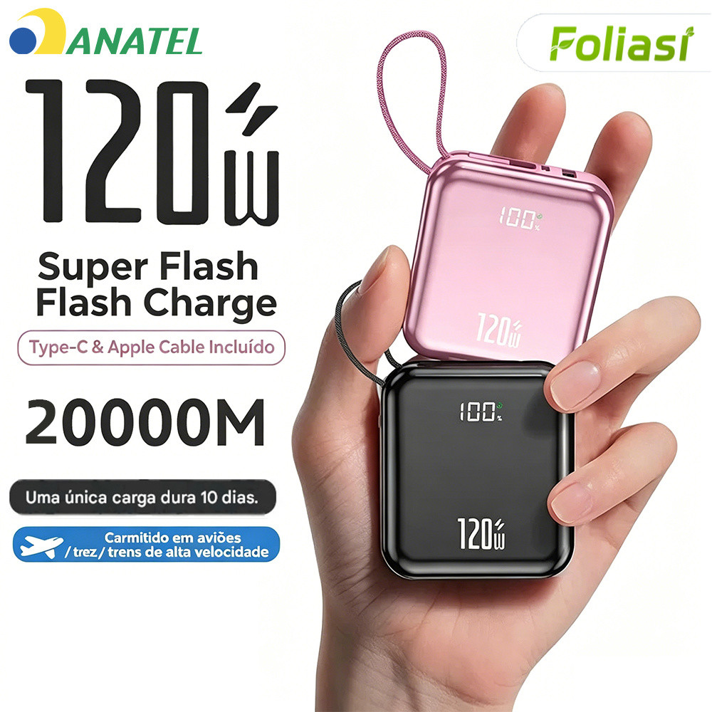 Carregador Portátil 20000mAh Tela Digital Inteligente Carga Rápida 4 Portas Multidispositivo
