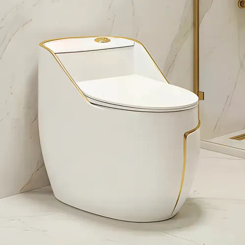 Vaso Sanitário Caixa Acoplada Monobloco Branco Com Dourado - Privada Completa Modelo UNIK Vivaz®