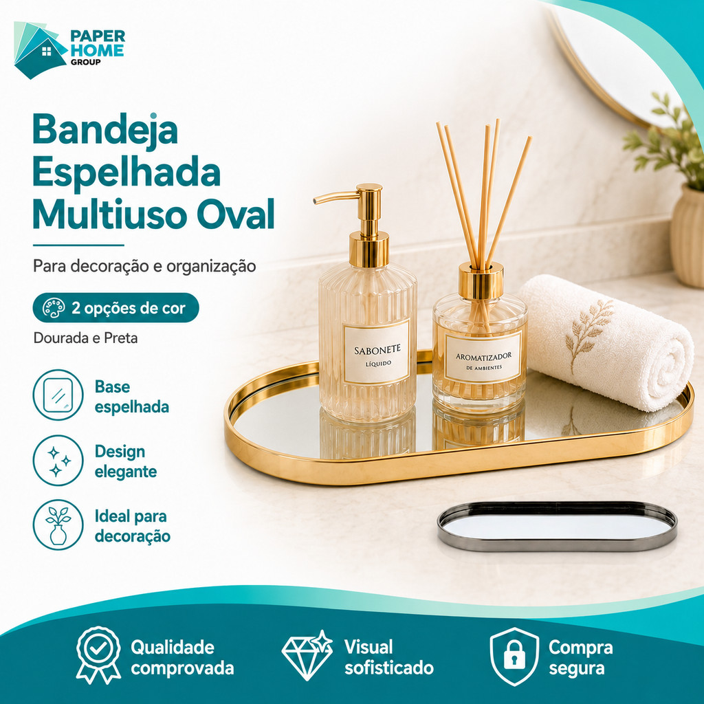 Bandeja Espelhada Multiuso Oval Para Decoração De Vidro