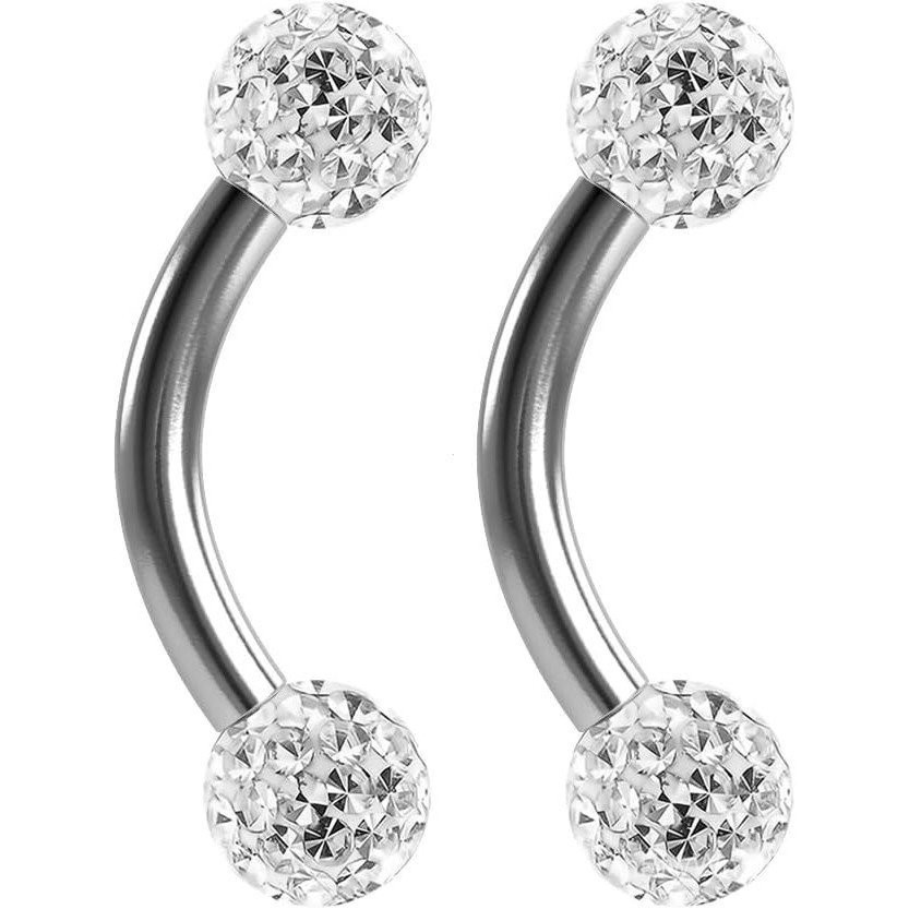 Evonix 2 Peças 16g 1.2mm Curvado J Curva Barra De Cristal Anel De Mamilo Cartilagem Vara Rook Daith Sobrancelha H