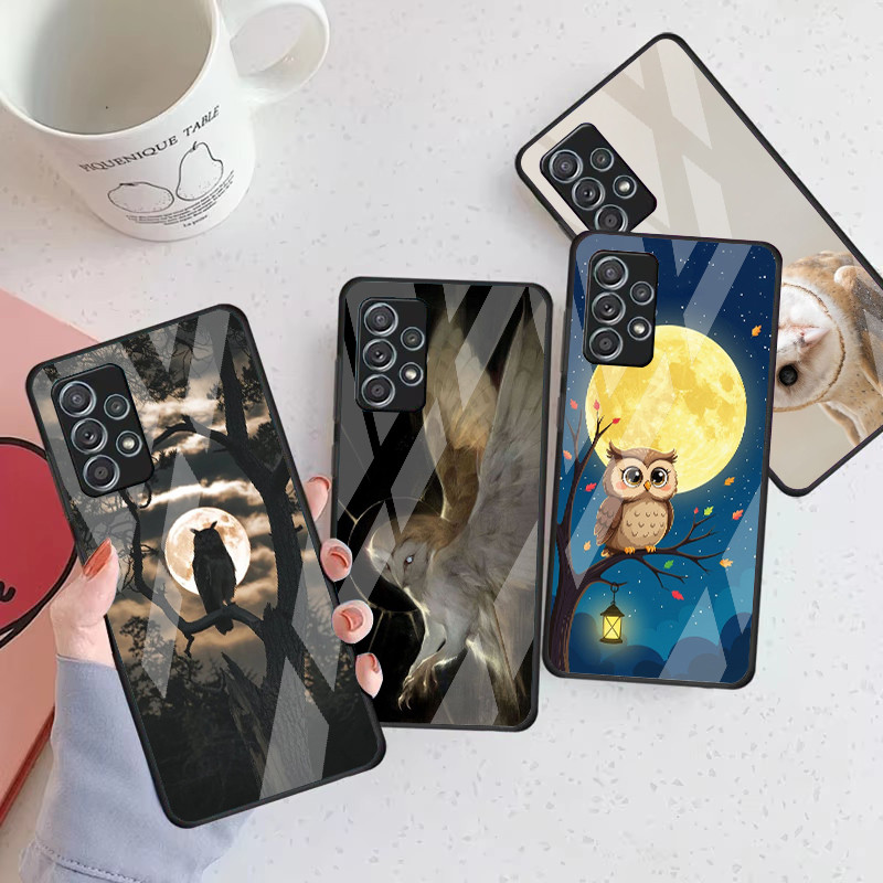 Coruja Fofa 04 Capa De Telefone De Vidro Para Samsung Galaxy A16 A15 A25 A35 A55 A53 A54 A34 A14 A32 A52 4G 5G A56 A54