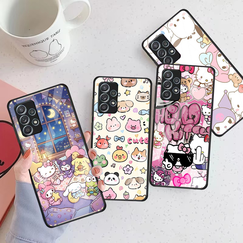 Sanrio 02 Capa De Telefone De Vidro Para Samsung Galaxy A16 A15 A25 A35 A55 A53 A54 A34 A14 A32 A52 4G 5G A56 A54