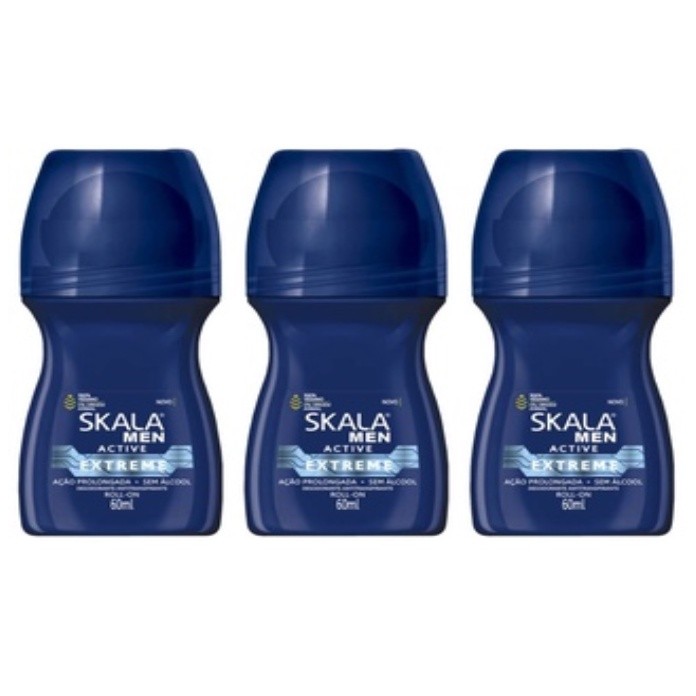 Kit 3 Desodorantes Roll On Active Extreme For Men Skala 60ml cada