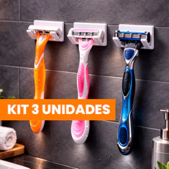 KIT 3 Suportes de Gilete para Banheiro Porta Barbeador Parede Adesivo Sem Furar Box