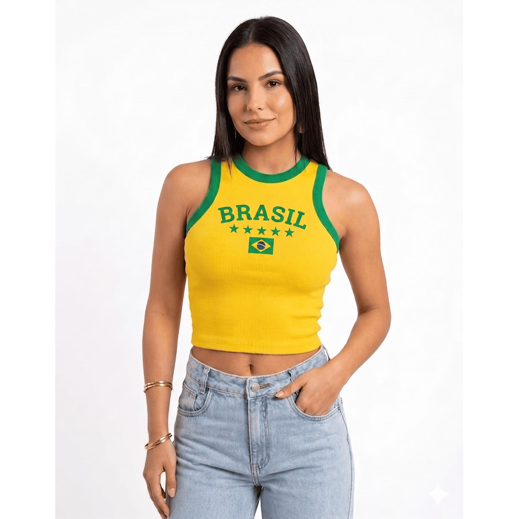 Cropped Blusinha Brasil Copa 2026 Ribana Canelada Premium