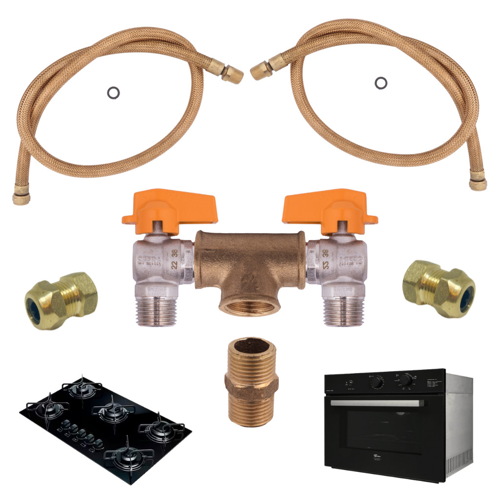 KIT DUPLO GÁS ENCANADO P/ COOKTOP FOGÃO E FORNO 1,20 CM