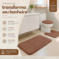 Tapete de Banheiro Super Macio Premium Felpudo Antiderrapante Kit3 Peças Absorvente Luxo direto da fabrica