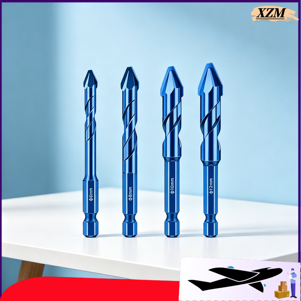 Conjunto de Brocas para Azulejo e Vidro 4 Tamanhos Metal Duro Revestimento Azul Resistente [BL-C1]