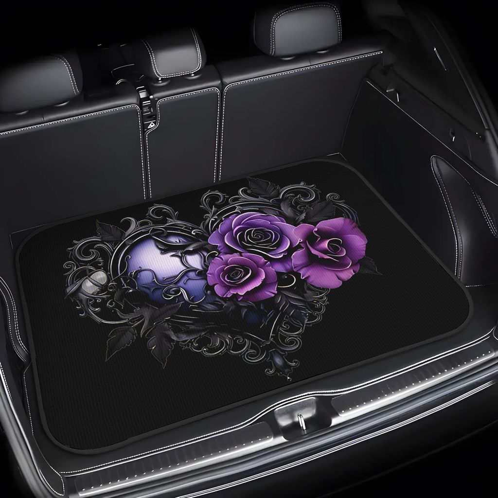 1 peça estilo gótico roxo preto em forma de coração rosa tapete de porta-malas de carro, Design brilhante, durável e ade