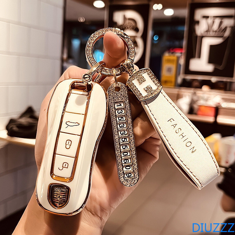 Capa para Chave de PORSCHE 718 911 977 Cayman Boxster Taycan Cayenne Macan, Capa Protetora de TPU para Chave Remota de C