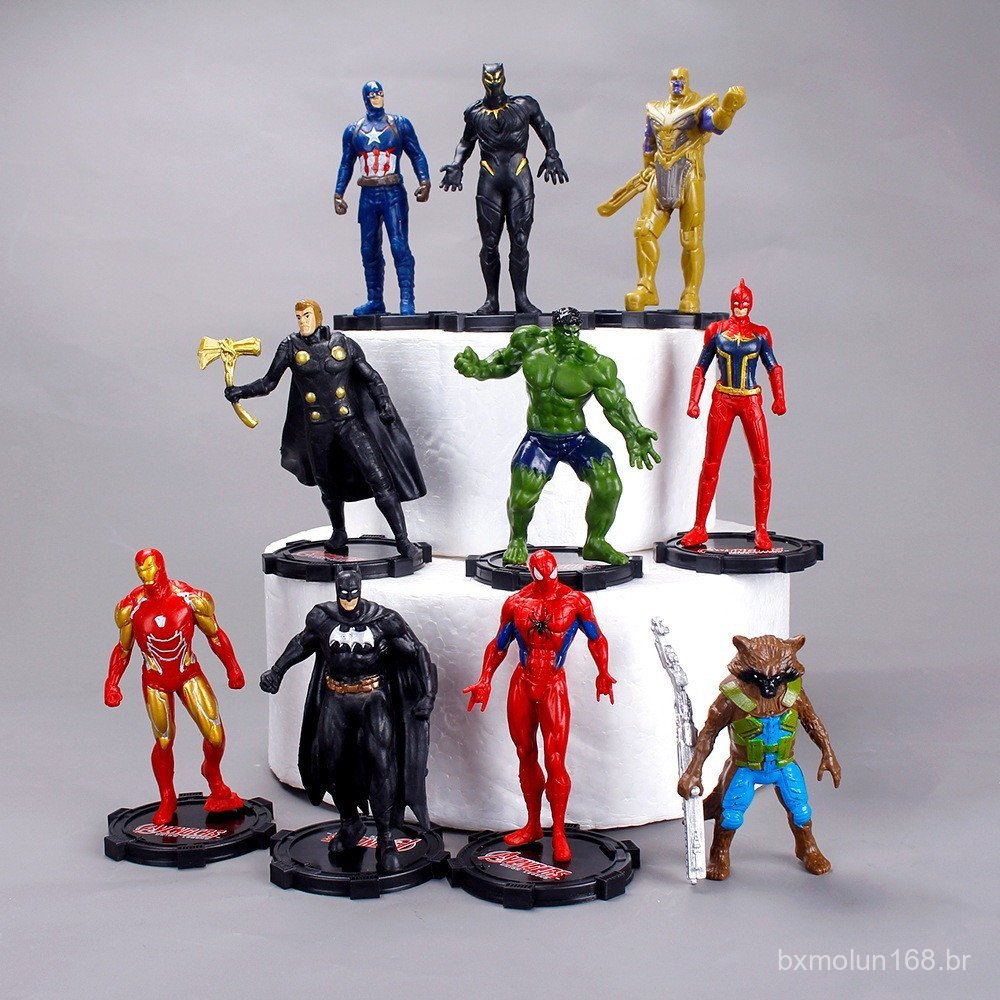 202510 peças/conjunto 8-10 cm Marvel Avengers Iron Spider-Man Hulk Batman Red Zornos Black Panther Rocket Ship Thor Figu