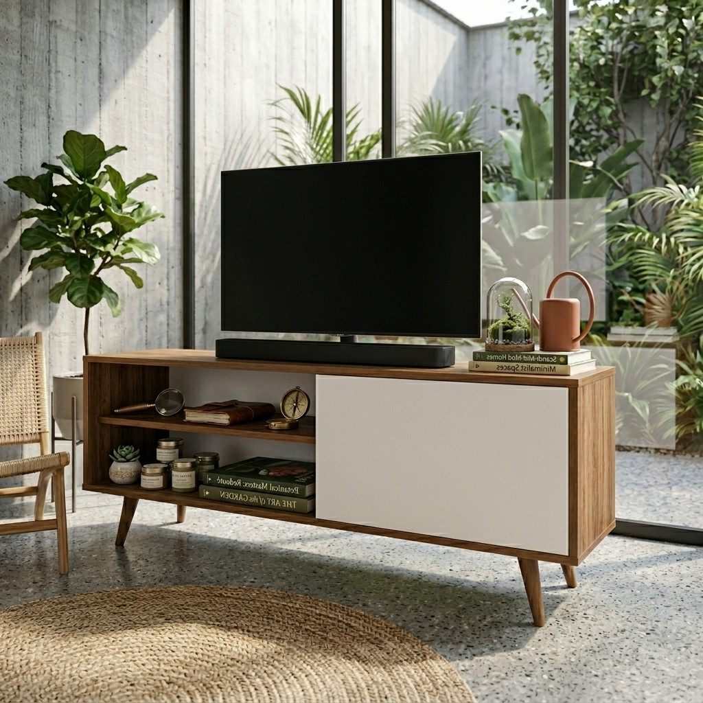 QUEIMA DE ESTOQUE - Rack Estilo Vintage e Multiuso p/ Sala de Estar - TV 43 Polegadas com Pés Palito e Prateleira