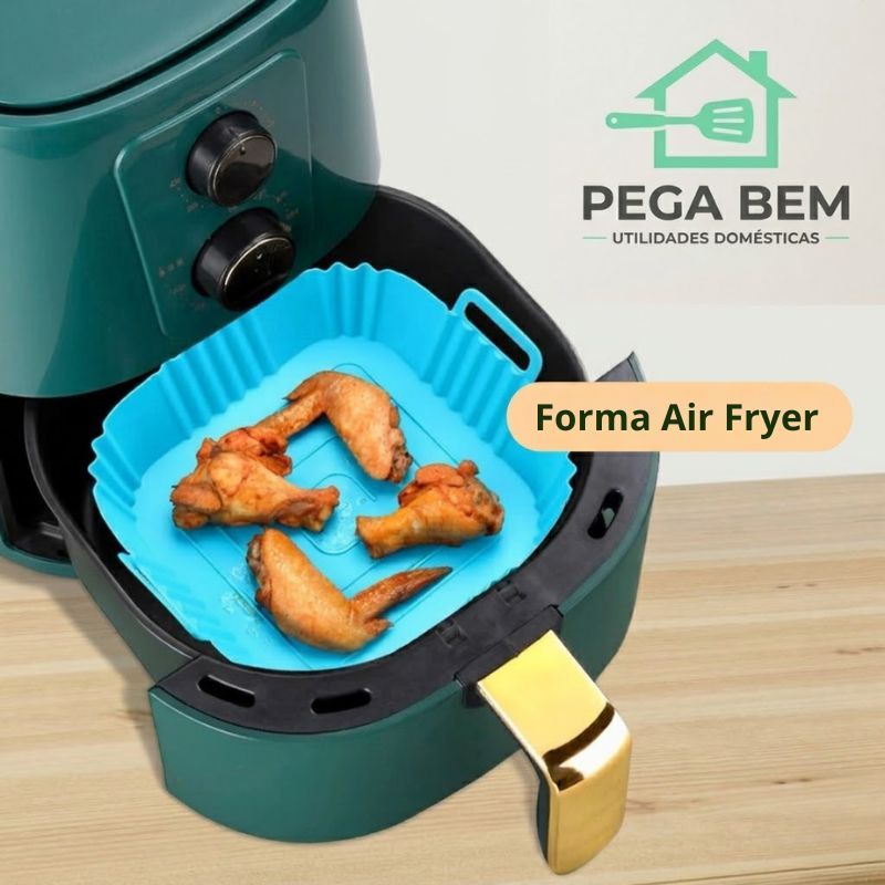 Cesto Protetor Silicone Air Fryer Quadrado Flexível Reutilizável Cores Sortidas