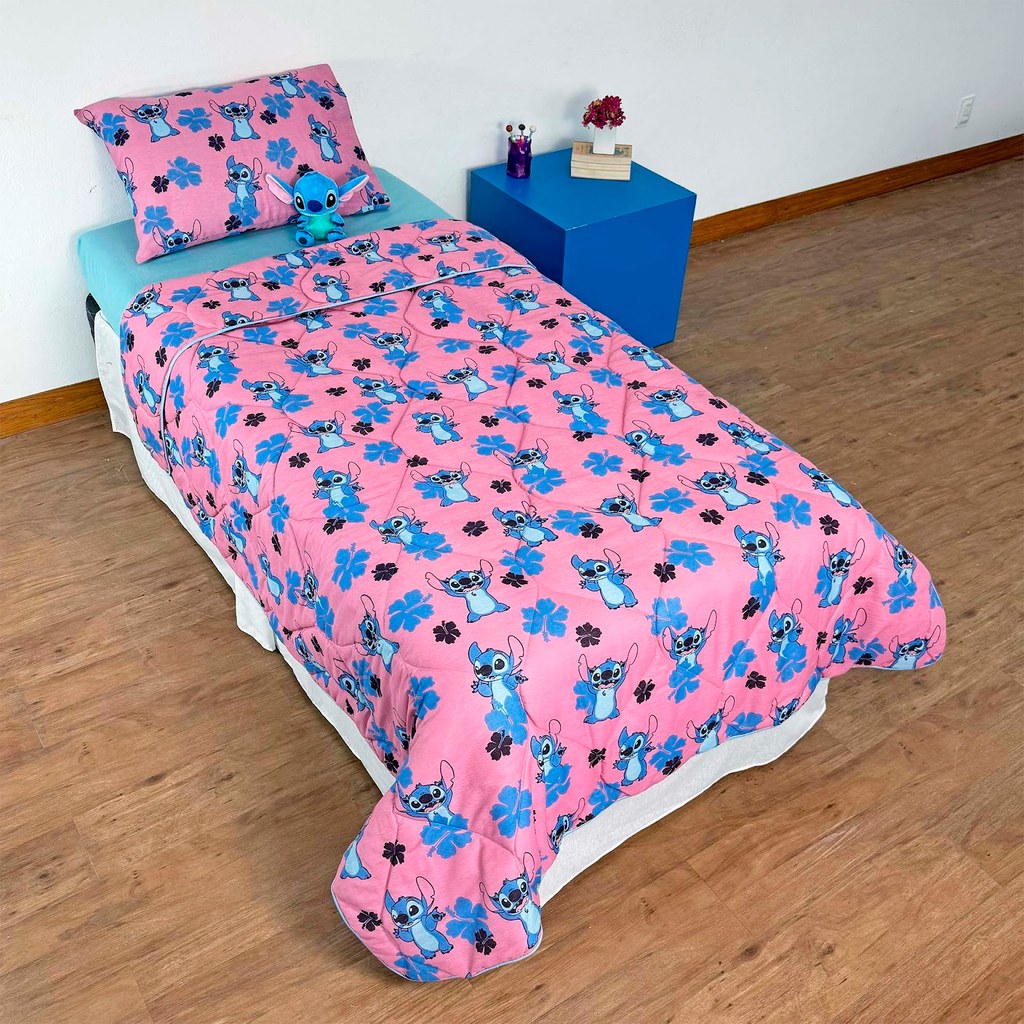 Edredom Solteiro Estampado Stitch Algodão Lepper 1,40 x 2,10