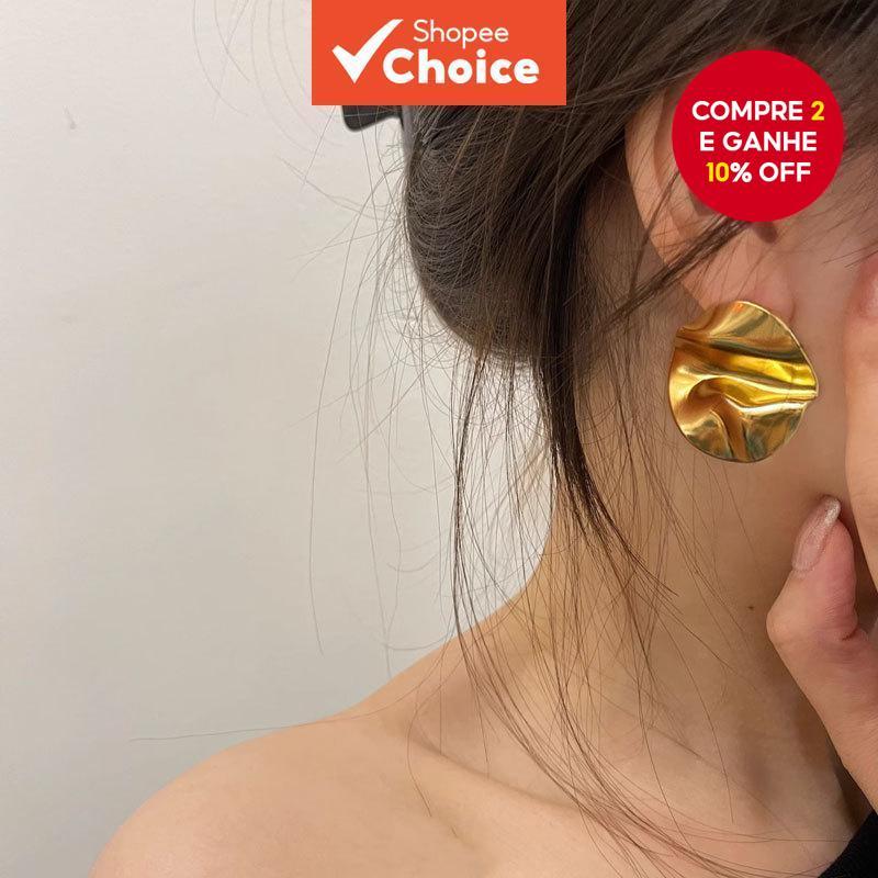 Brincos De Pérola Irregulares Para Mulheres Joias Geométricas Retrô Douradas em Oferta na Shopee