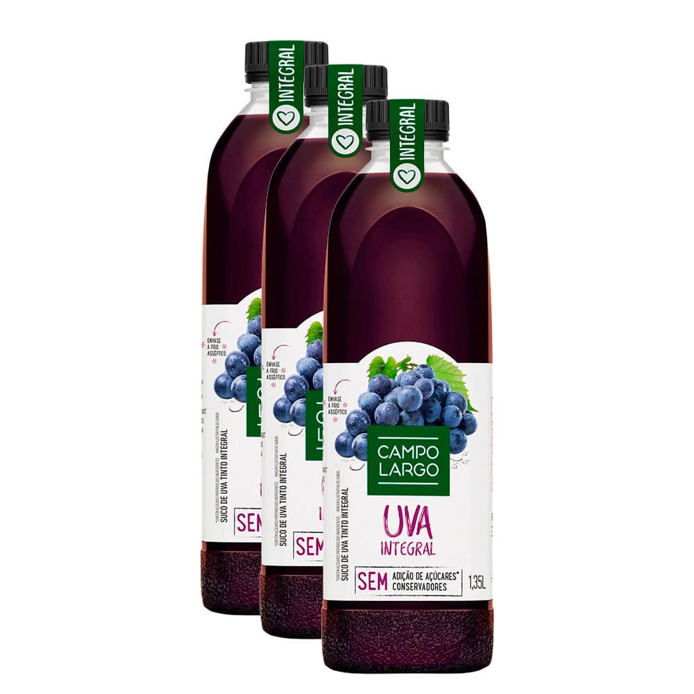 Kit 3 Suco de Uva Integral Campo Largo 1,35l