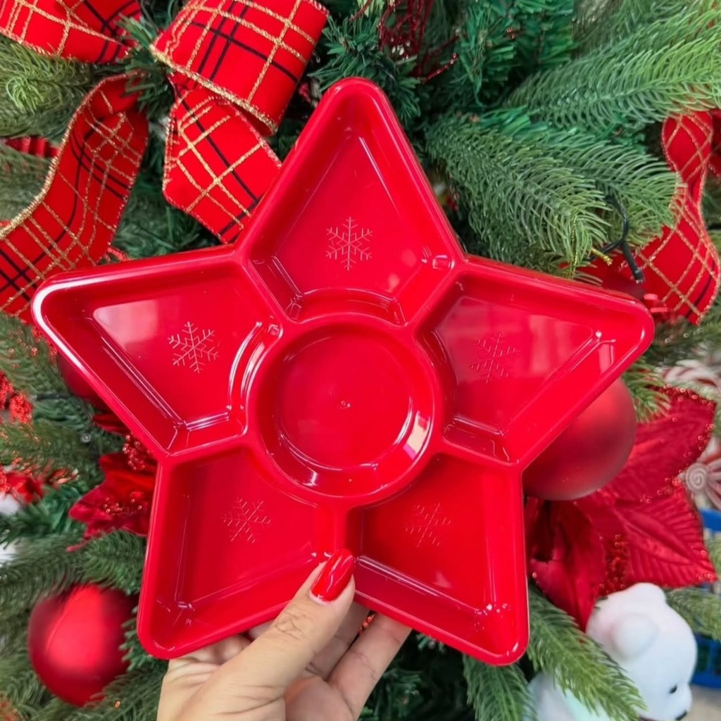 Bandeja Petisqueira Natal Estrela 24cm com Tampa de Acetato - Diversas Cores Bandeja Lançamento