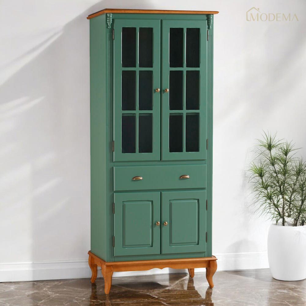 Cristaleira 4 Portas 3 Prateleiras 1 Gaveta 60809 Hannover Linz Móveis - Verde Musgo/Imbuia Glazer