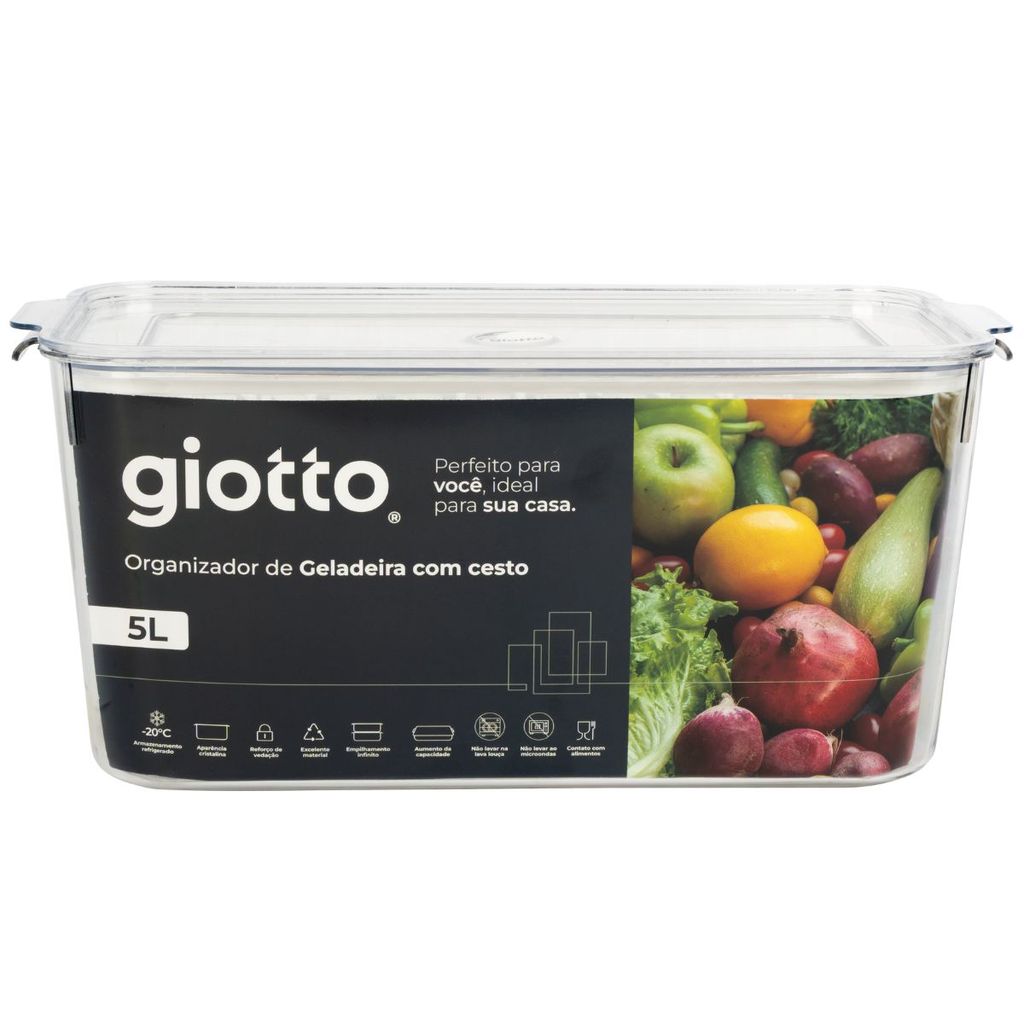 Pote Hermético 5L Organizador de Geladeira com Cesto para Frutas e Verduras Giotto