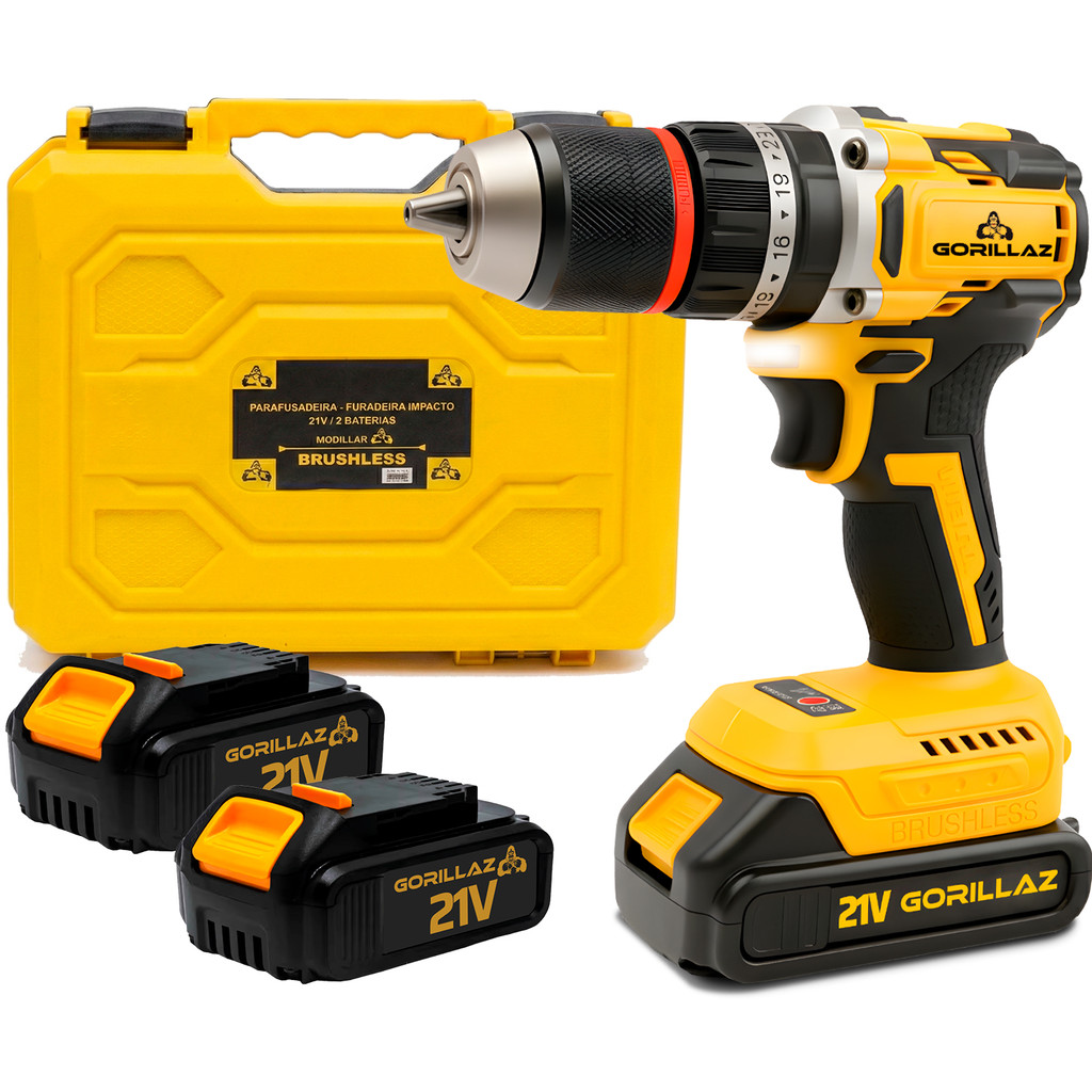 Furadeira Parafusadeira Impacto Sem Fio 2 Bat 21v Brushless 3/8 10mm Gorillaz Gpb-100 Bivolt Maleta em Oferta na Shopee