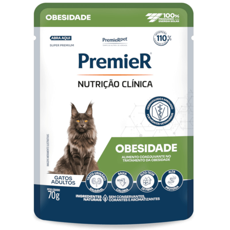 Ração Úmida Premier Sachê Nutrição Clínica Obesidade Para Gatos Adultos 70g em Oferta na Shopee