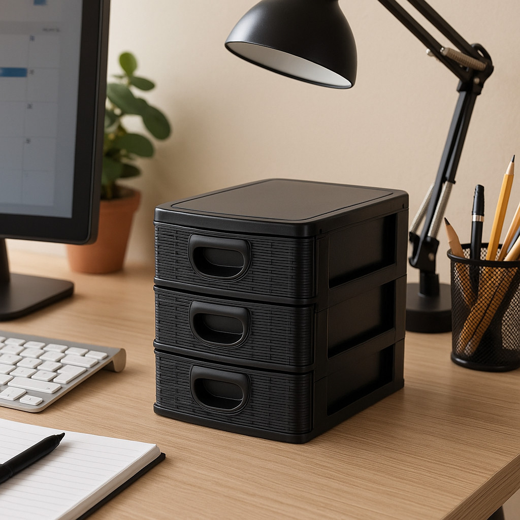 Kit 3 Gaveteiro Texturizado De Mesa Micro Organizador Multiuso 3 Gavetas Cor Preto - Monte Libano