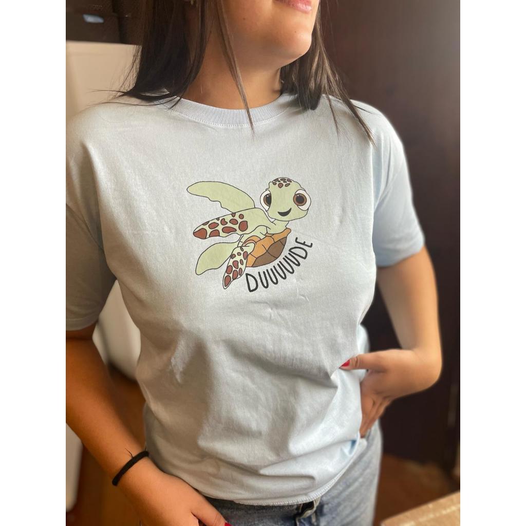Camiseta Feminina Estilosa Delicada Estampa Fofa de Tartaruga Marinha  Leve Confortável  Algodão