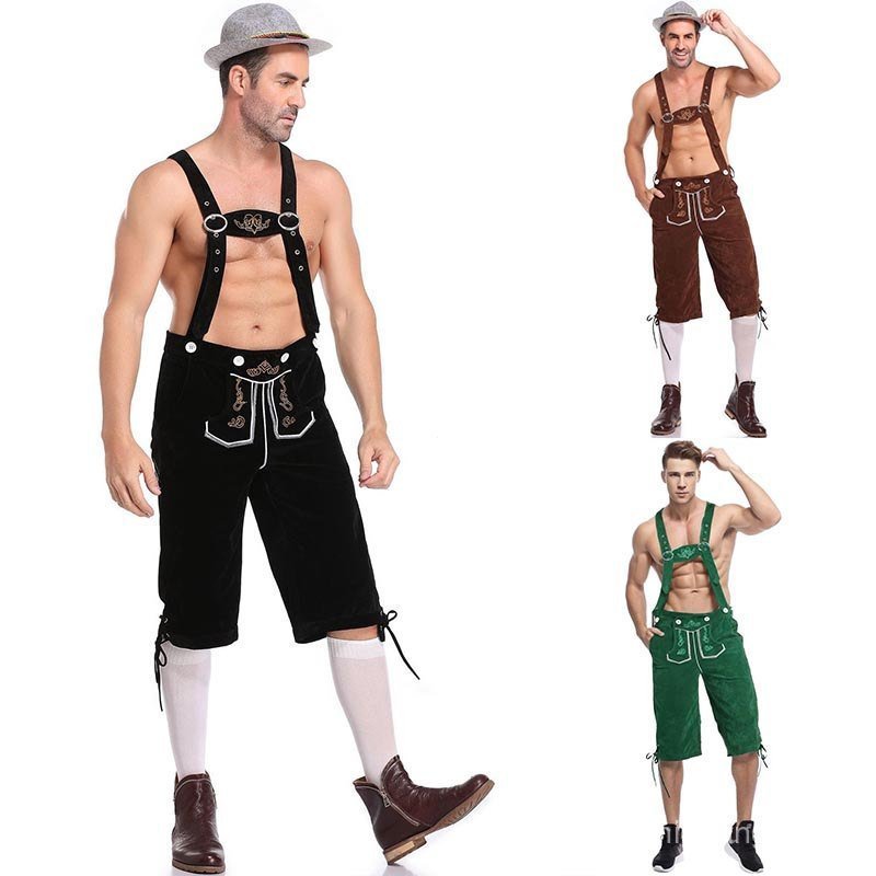 Calças Lederhosen Bávaras Alemãs Masculinas para Oktoberfest, Festival de Cerveja, Fantasia de Cosplay para Halloween E7