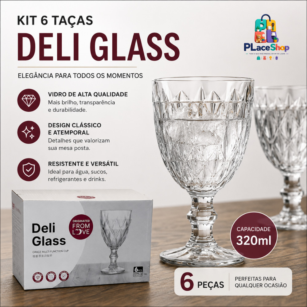 Jogo 6 Taça Diamante Copo Vidro Transparente Bico De Jaca 320ml