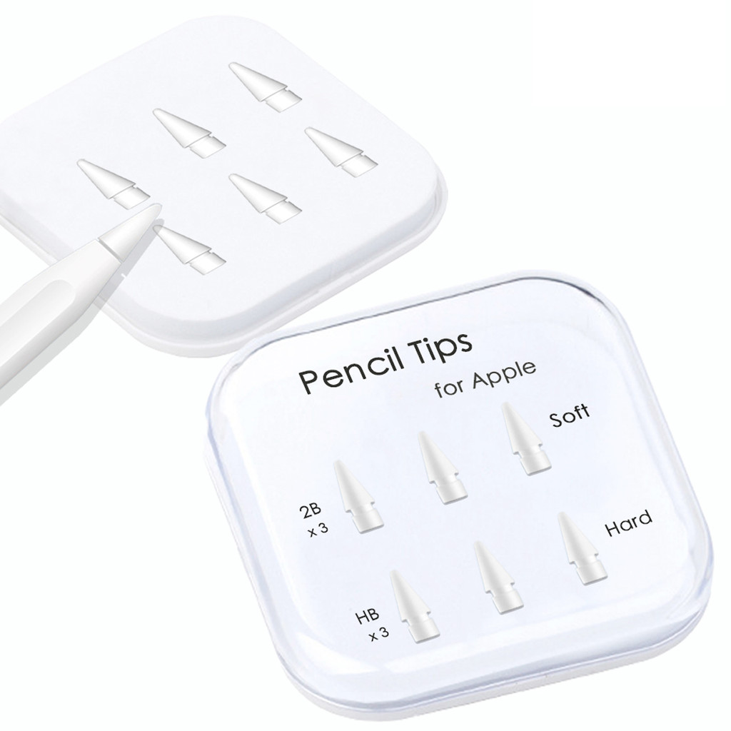 Kit 6 Pontas de Reposição Compatível com Apple Pencil 1 2 Pro e USB-C 3 Hard + 3