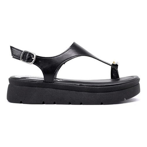 Sandália Feminina Mississipi Flatform MF483 de Dedo Detalhe Dourado ABS Sola Tratorada Confortável