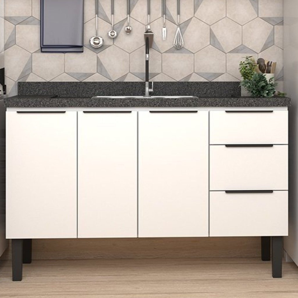 Balcão de Cozinha 3 Portas 3 Gavetas Júpiter Branco 134