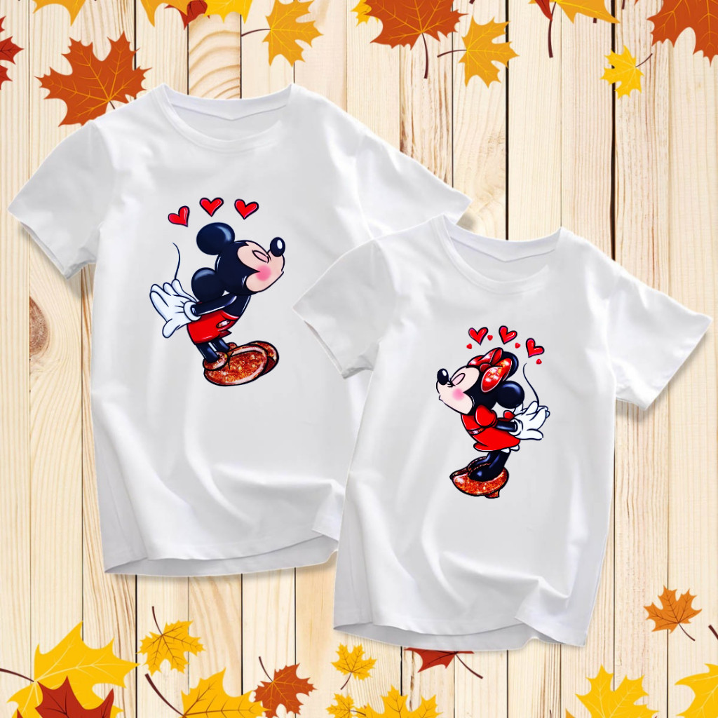kit camiseta para casal minnie mickey disney beijando coração blusa camiseta branca para dia dos namorados