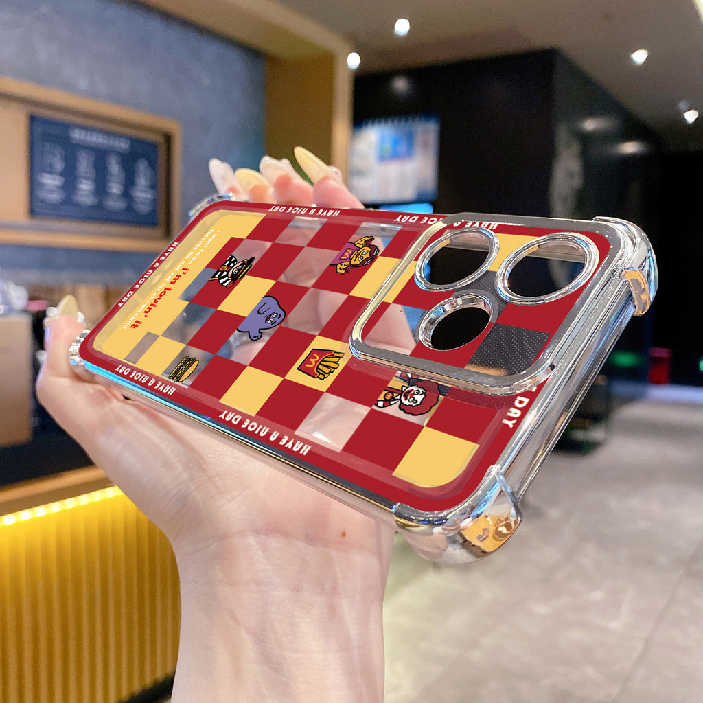 Compatível Com Realme 14 Pro C63 C53 C51 Note 50 Xadrez Big Mac Get Rich Capa Transparente Revestida Anti-Queda