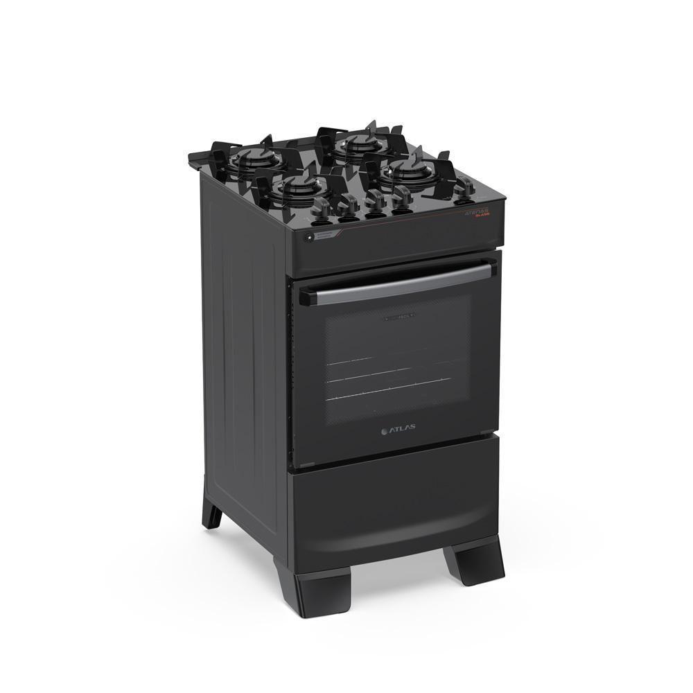 Fogão de Piso 4 Bocas a Gás Atlas Atenas Mesa de Vidro Automático Preto Bivolt
