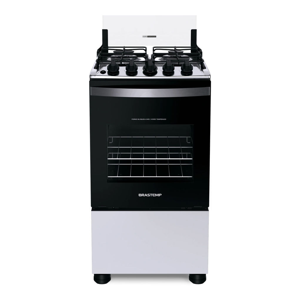 Fogão Brastemp 4 Bocas Branco com Duas Prateleiras com Alturas Ajustáveis - BFO4NBB