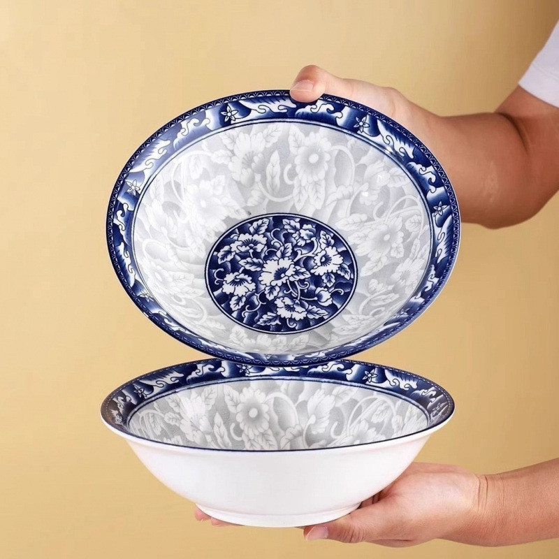 Tigela de sopa azul e branca, tigela de macarrão, cor Underglaze doméstica, tigela de sopa grande, tigela de arroz, tige