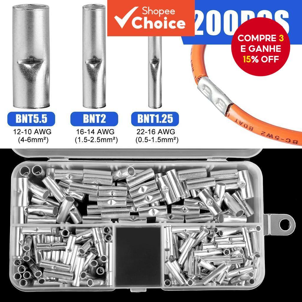 Terminais De Crimpagem De Virola De Cobre , Conectores De Emenda De Topo Conjunto 200pcs 22-10 AWG Fiação Elétrica em Oferta na Shopee