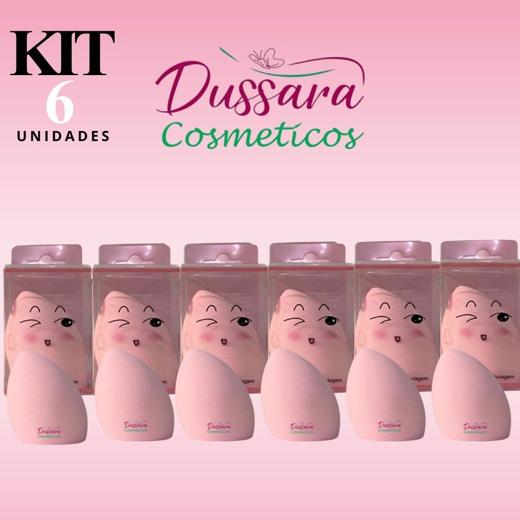 Kit 06 - 06Unid - (06) - Esponja Para Maquiagem Base/Pó/Corretivo Pompom Maquiagem Tipos Makeup (Rosa)