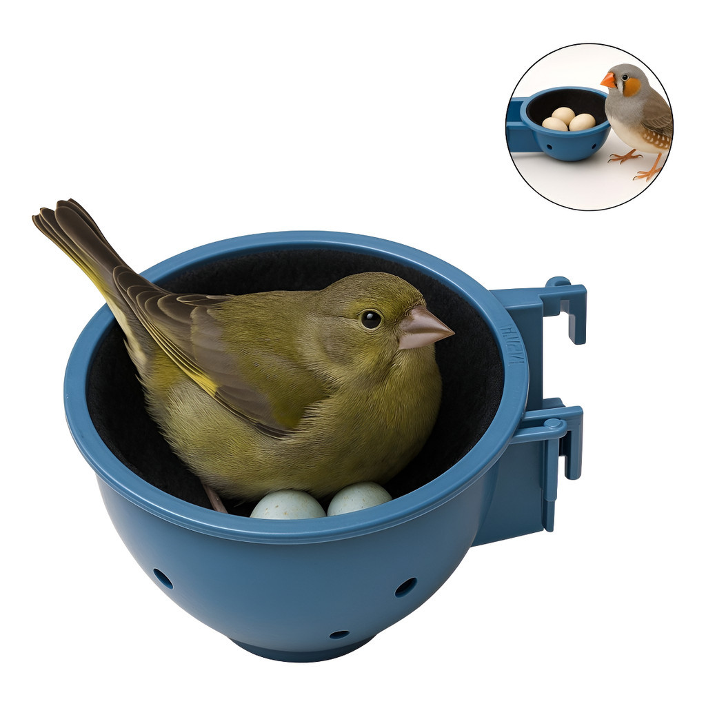 Porta Ninho Pássaros Suporte Plastico Resistente Ovos Aves Redondo Reprodução Com Forro Pendurado Encaixe Gaiola Aves