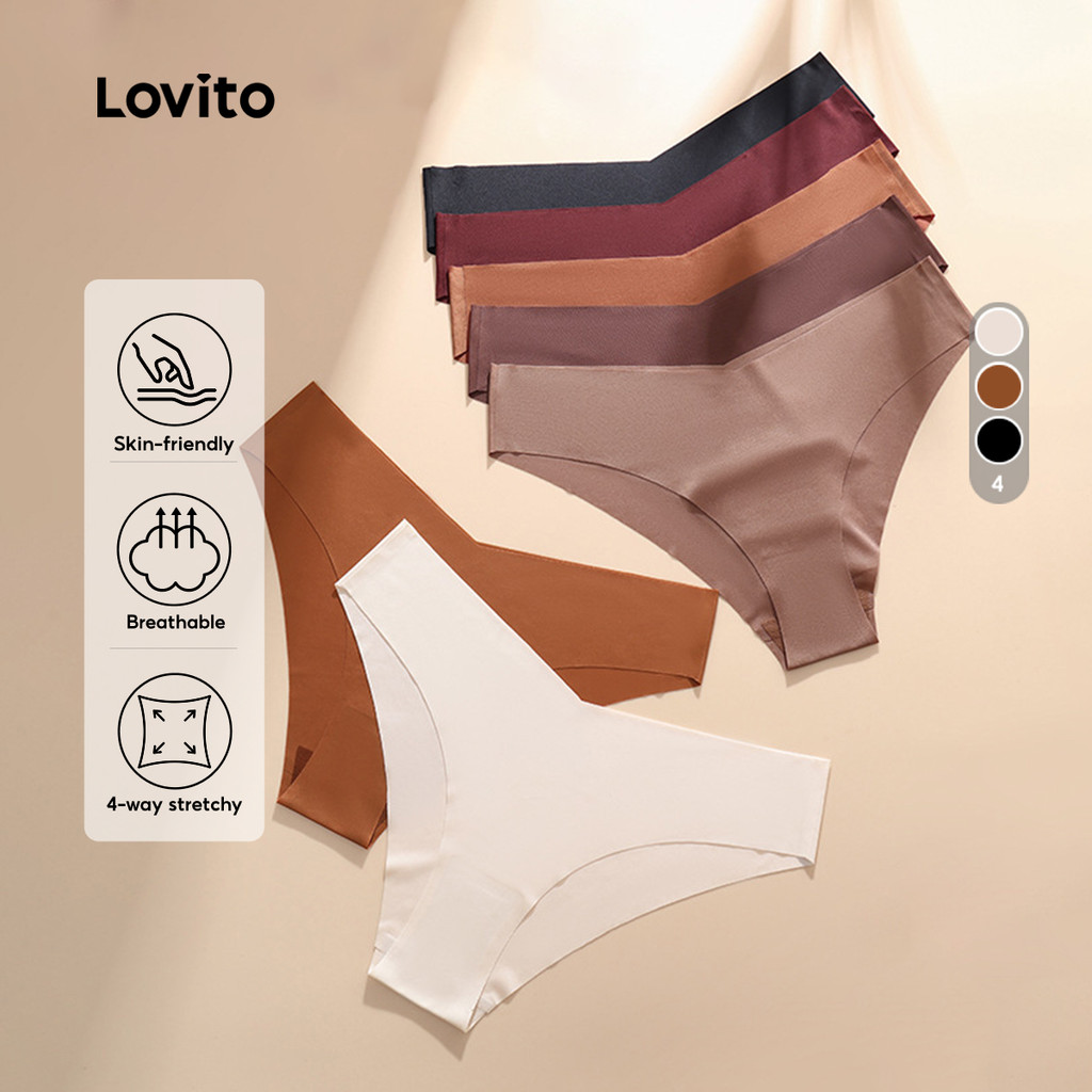 Lovito Calcinha Preta Sexy Macia Respirável E Com Elasticidade Em 4 Direções Para Mulheres LNE126189 em Oferta na Shopee