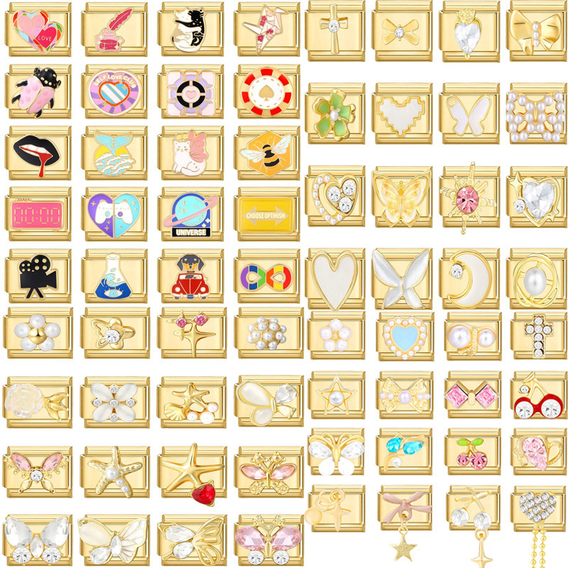 Moda Ouro Charme Cobra Olho Coração Lábio Fishtail Gato Cão Italiano Link Caber 9mm Pulseira De Aço Inoxidável DIY Fazen em Oferta na Shopee