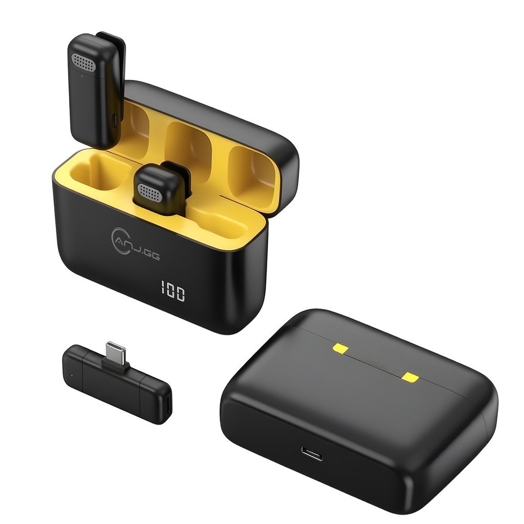Microfone de Lapela Sem Fio Techo Pro Magnético Cancelamento de Ruído iPhone/Android Type-C Case Digital Vlog TikTok