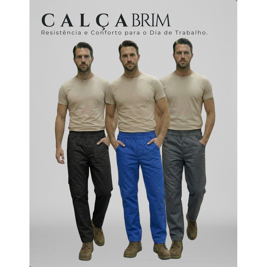 Kit 3 Calça de Uniforme Segurança Brim Profissional Reforçada Trabalho Pesado Serviços Gerais