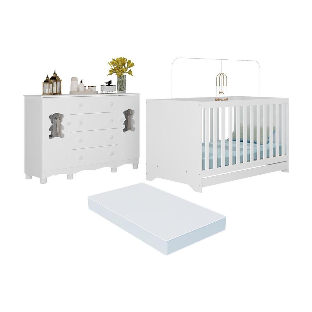 Berço Americano 3 em 1 com Colchão Incluso e Cômoda 2 Portas 4 Gavetas Ternura Multimóveis MP4738 em Oferta na Shopee