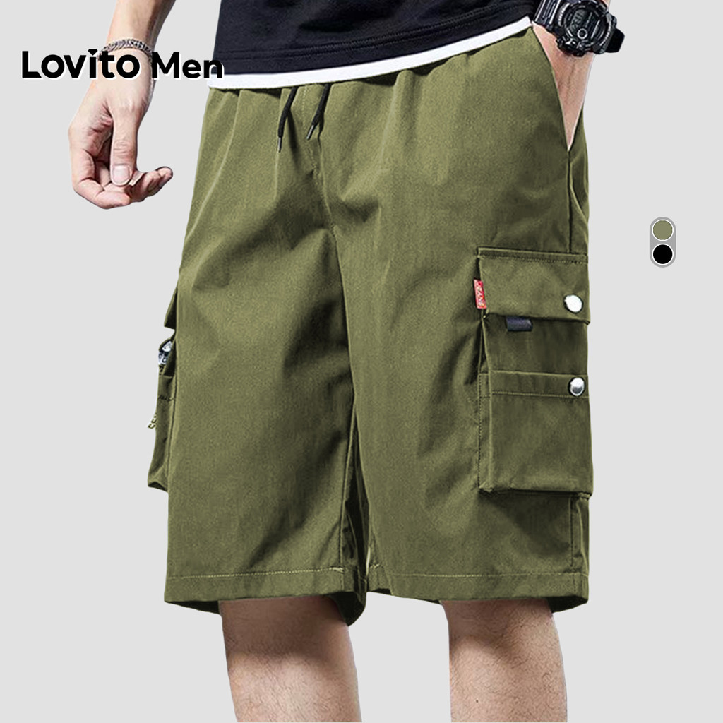 Lovito Shorts Casuais Masculinos Clássicos E Versáteis Com Bolso Na Cor Verde Militar Para Primavera/verão LNE122154 em Oferta na Shopee