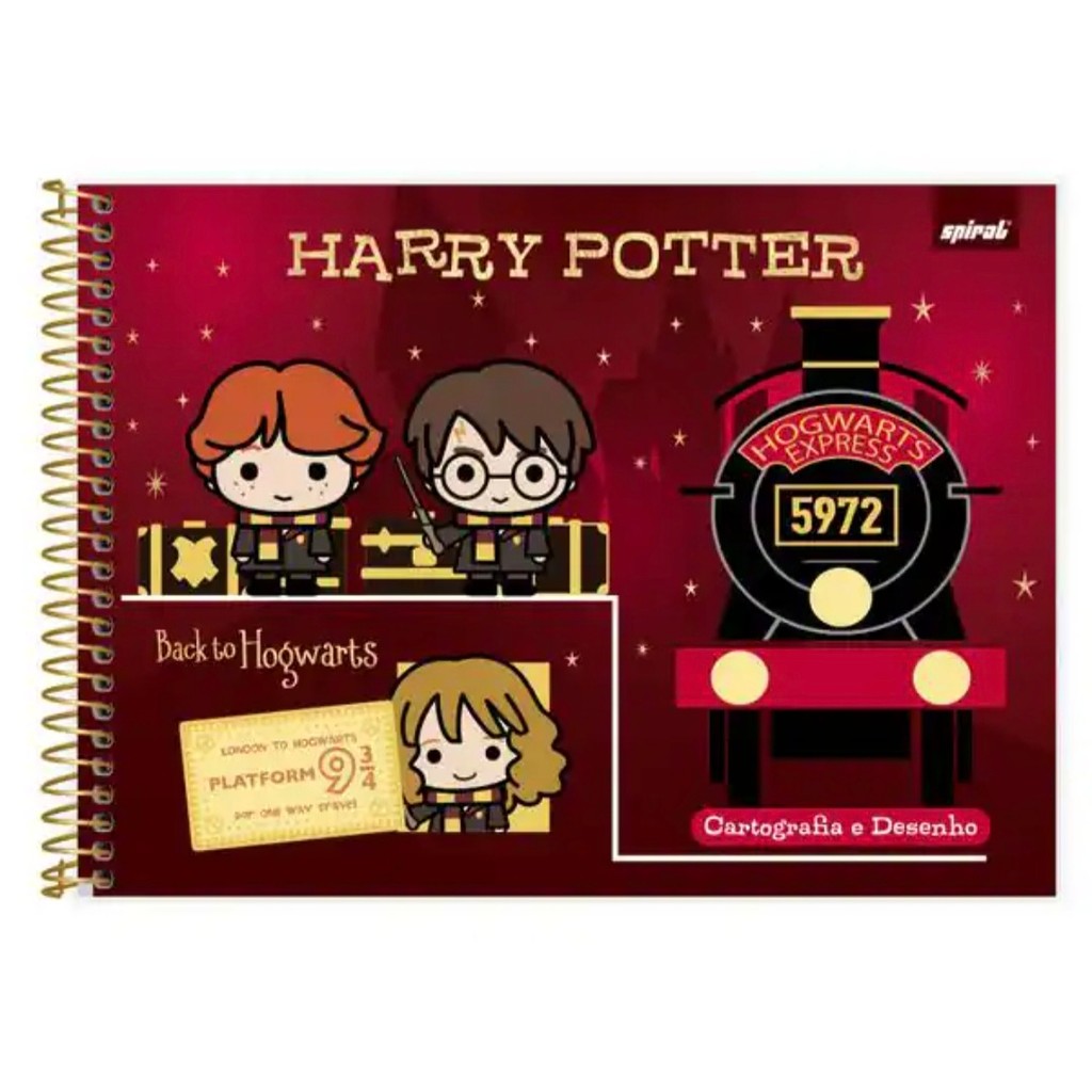 Caderno Cartografia Desenho Capa Dura 80 Folhas Harry Potter
